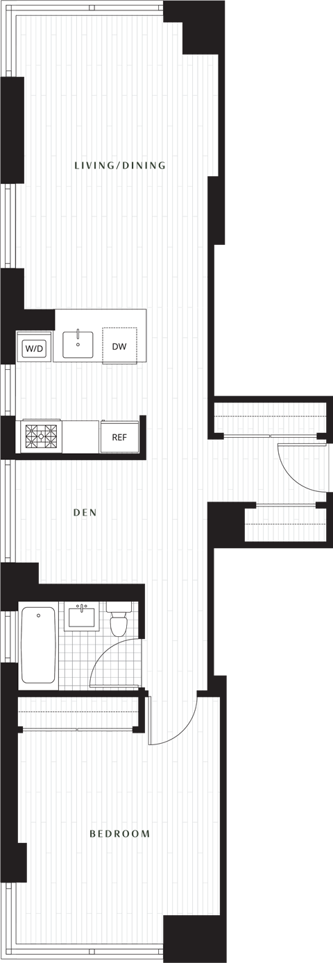 Floor plan for studio, 1 bath, 525 sqft